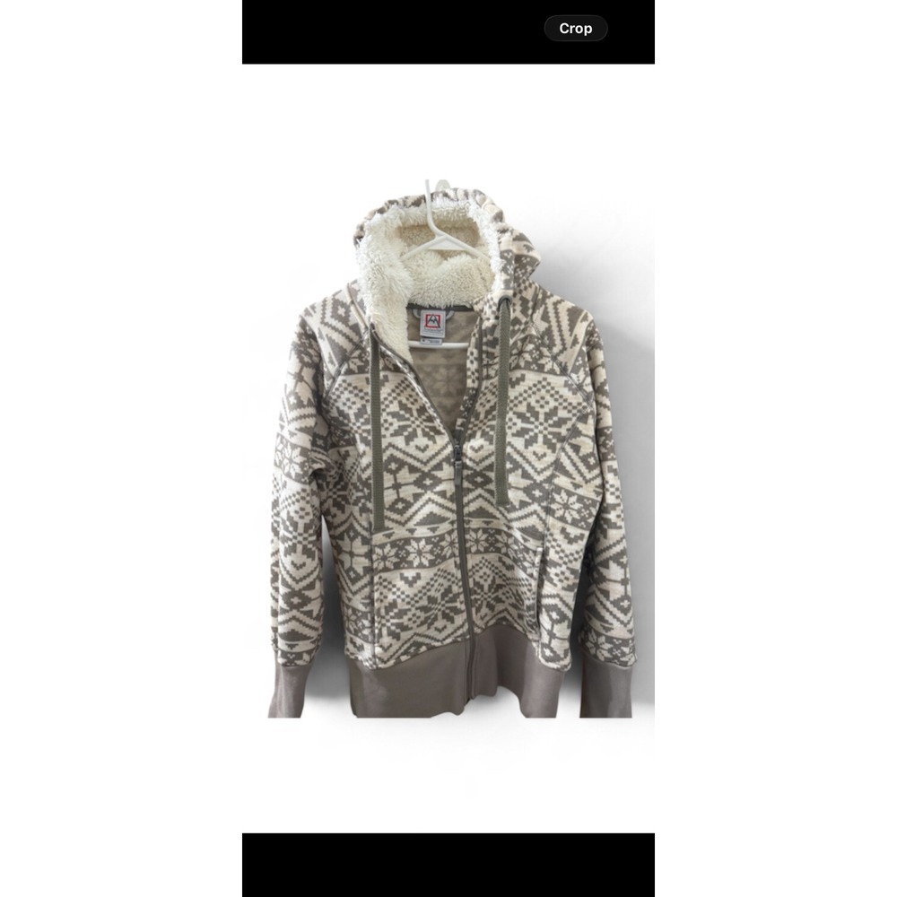 Avalanche Sherpa Lined Fair Isle Full Zip Hoodie Tan Cream Medium